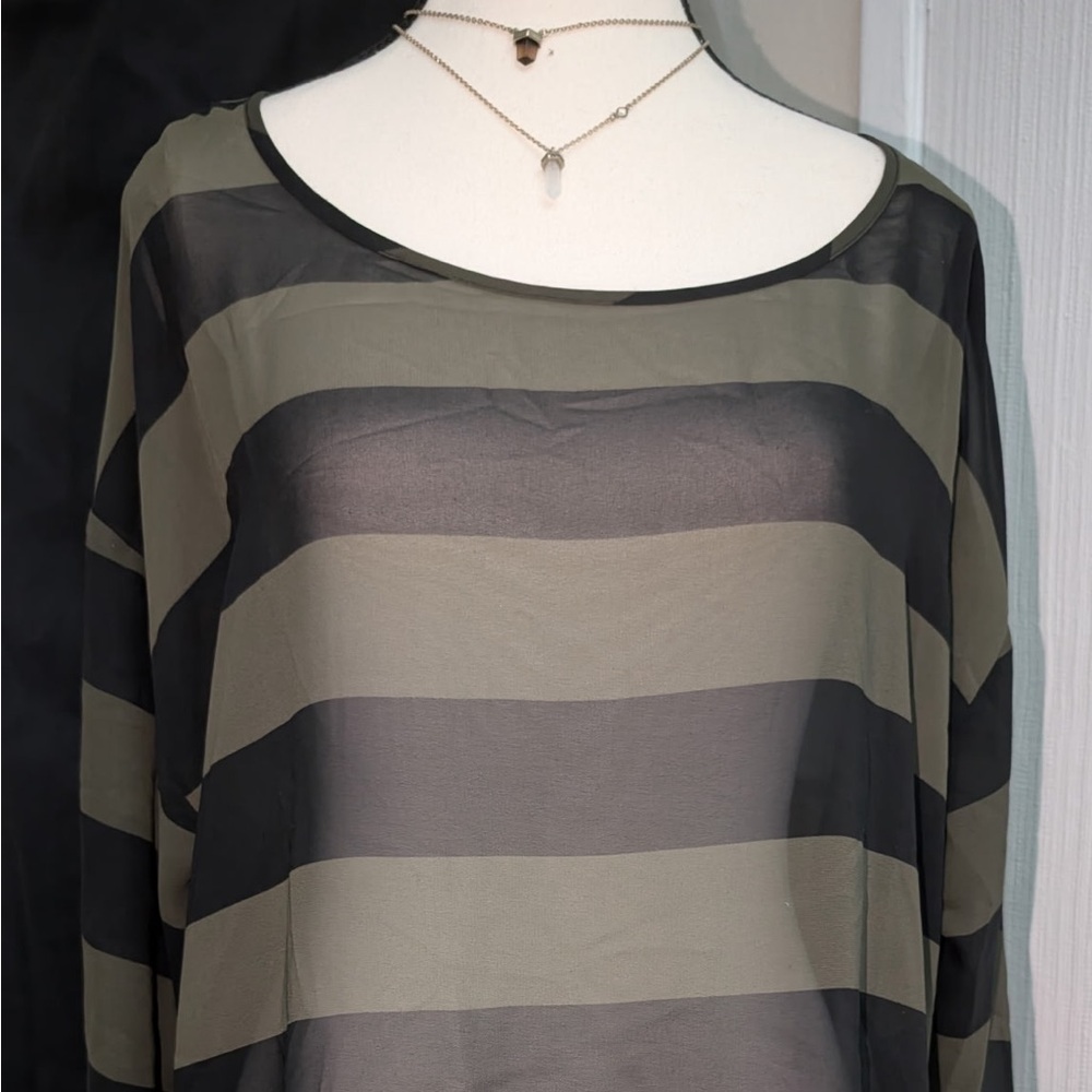 Anna Black and Gray Sheer Top